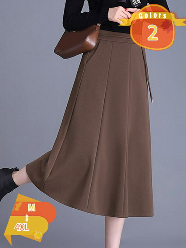 フレアスカート レディース ミモレ丈 ウエストゴム aライン ひも 無地 膝下 ハイウエスト サーキュラー スカート 婦人 ミディアム丈 ロング丈 落ち感 オフィス フォーマル 春 秋 冬 20 30 40 50 60代 fascimo