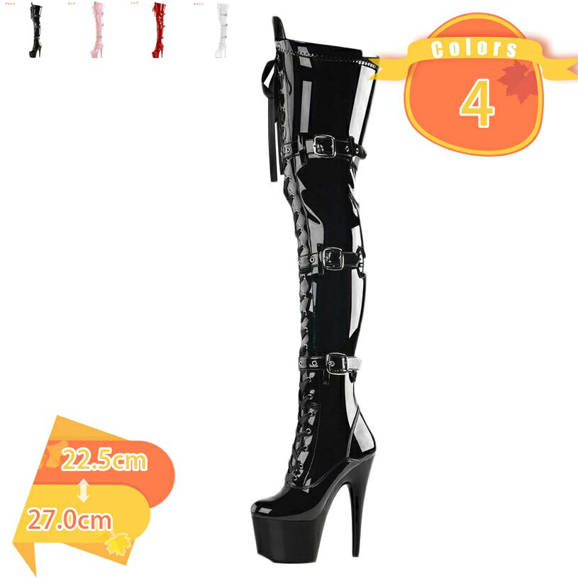 2000円OFFクーポンセクシー ニーハイブーツ とんがりトゥ 美脚 ロングブーツ ピンヒール レディース 歩きやすい 厚底ブーツ ジョッキーブーツ 長ブーツ 17cmヒール コスプレ靴 サイハイブーツ エナメル 長靴 シンプル 高筒ブーツ 防滑 細見え fascimo