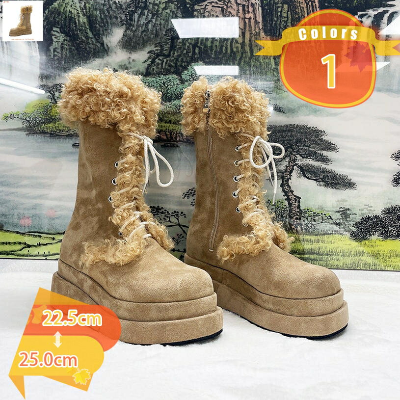 2000円OFFクーポン レディース ミドルブーツ 裏起毛 スウェード 防寒靴 防滑 ウェッジヒール 6センチ ..