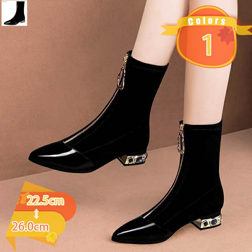 表地：pu、スウェードメイン素材：合成皮革、スウェード■ トレンドに左右されない、ベーシックなブーティーです。ジッパーが付いているので着脱しやすいです。■ 太めヒールは足の甲とふくらはぎが自然とキュッと持ち上がり、脚をスラリときれいに見せて...