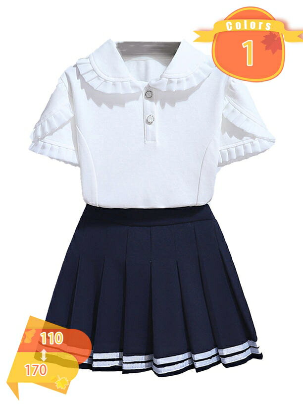 ガールズ Tシャツ JK制服 夏 上下セット 半袖 プリーツスカート 2点セット キッズ ...