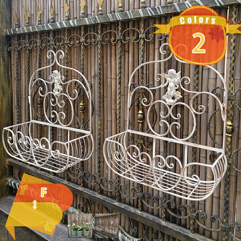 Flower Stand - 壁掛けフラワースタンド 屋内&屋外用 アンティーク風 壁掛けプランター ガーデン 雑貨 ハンギング ガーデニング雑貨 おしゃれ かわいい プラントシェルフ 金属フェンス フェンスプランター 花 ポーチ パティオ 家庭菜園 fascimo