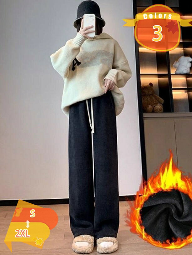 ワイドパンツ コーデユロイ レディース 体型カバー ウエストゴム 秋 冬 裏起毛 パンツ ボトムス ストレッチ リブ 保温 厚手 カジュアル 通勤 オフィス ママ コーデュロイ ふんわり イージーワイドパンツ