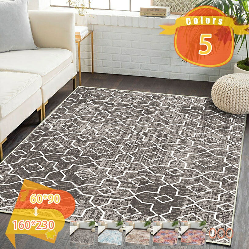 Water-Repellent Carpets - 幾何柄 カーペット ラグ ペルシャ柄 モダン ラグカーペット 洗濯可 洗える ラグマット 北欧風 西海岸 北欧 ペルシャ風 玄関マット 居間用 センターラグ 一年中使える 軽量 滑り止め 折り畳み可能 洋室 新居 リビング オシャレ fascimo