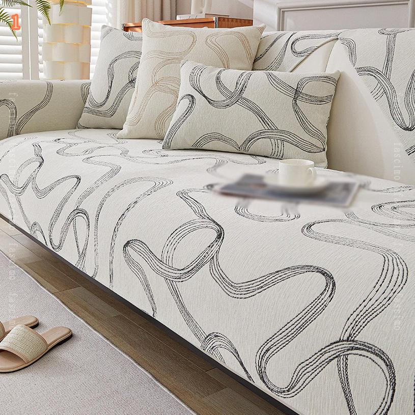 綿100% ソファカバー ソファー保護 北欧 姫系 ソファーカバー 簡単着脱 ズレにくい 幾何 3Dメッシュ 裾はスカートデザイン おしゃれ 可愛い 四季兼用 キルティング 肘なし/肘付き 防汚 洗える 長方形 綿製品のブランケット fascimo [2]