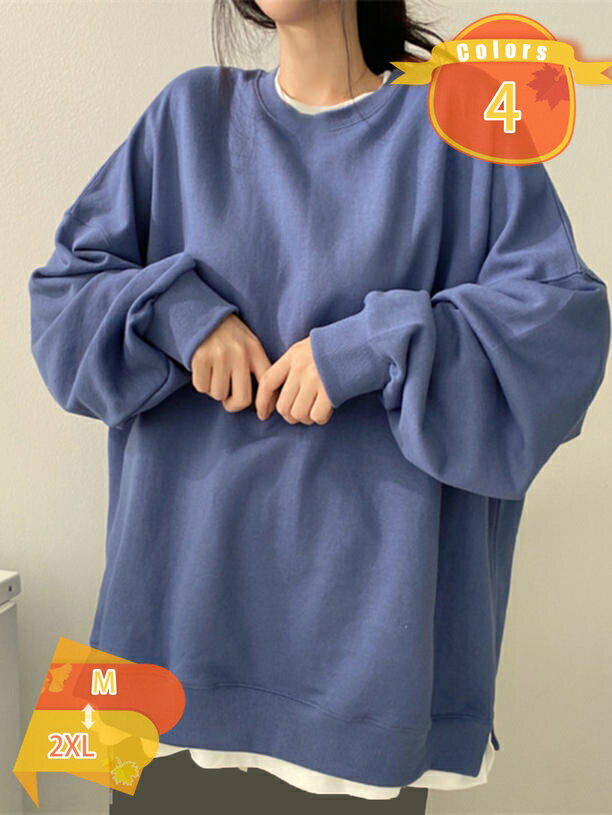 500円OFFクーポン トレーナー 体型カバー 着痩せ ゆったり オーバーサイズ ビッグシルエット 長袖 Tシャツ 春秋冬 レディース トップス カットソー インナー シンプル カジュアル ティーシャツ クルーネック ロングスリーブ 女性 無地 保温 防風 fascimo