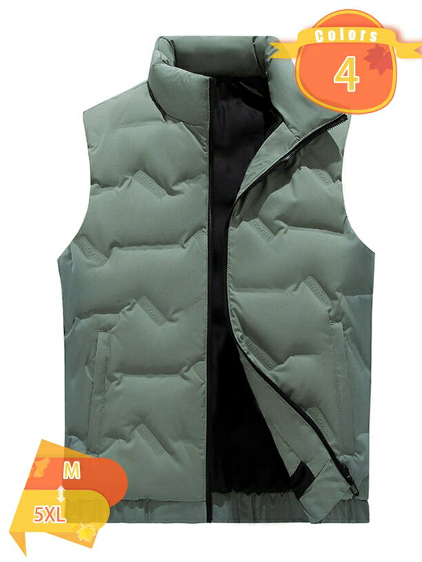 1000円OFFクーポン ダウンベスト メンズ アウター 軽量 無地 立ち襟 ポケット付き 前開き トップス カジュアル 大きいサイズ ゆったり 体型カバー 暖...