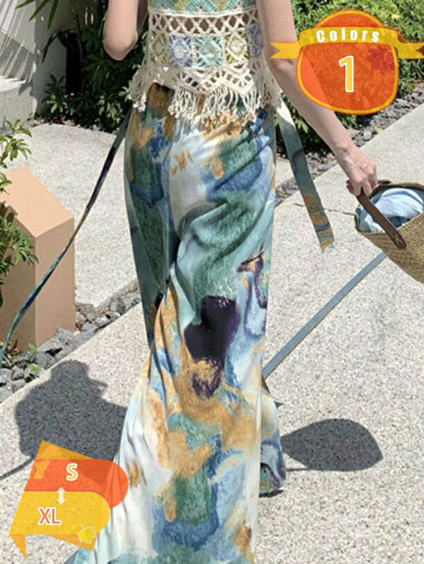 ハイウェスト ワイドパンツ レディース ゆったり 花柄 ウエストリボン ロングパンツ ワイド リゾート ファッション ガウチョパンツ スリット有り ビーチ 薄手 カジュアルパンツ マキシ おしゃれ 体型カバー 春夏 fascimo