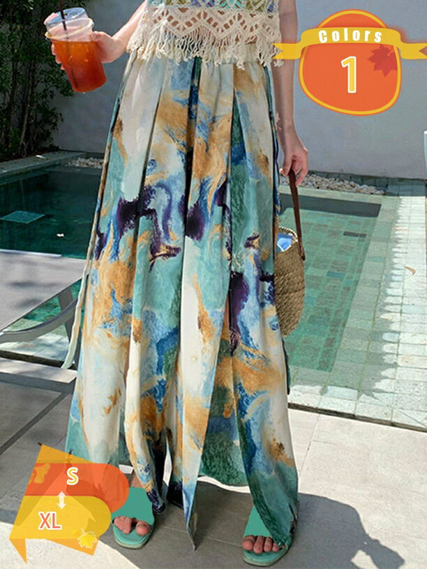 レディース ワイドパンツ パンツ ガウチョパンツ スリット 美脚 ロングパンツ ズボン ボヘミアン フレアパンツ キュロット 長ズボン カジュアル シフォン 花柄 リゾート ヨガパンツ ロング マキシ ゆったり ハイウエスト 春夏秋 fascimo