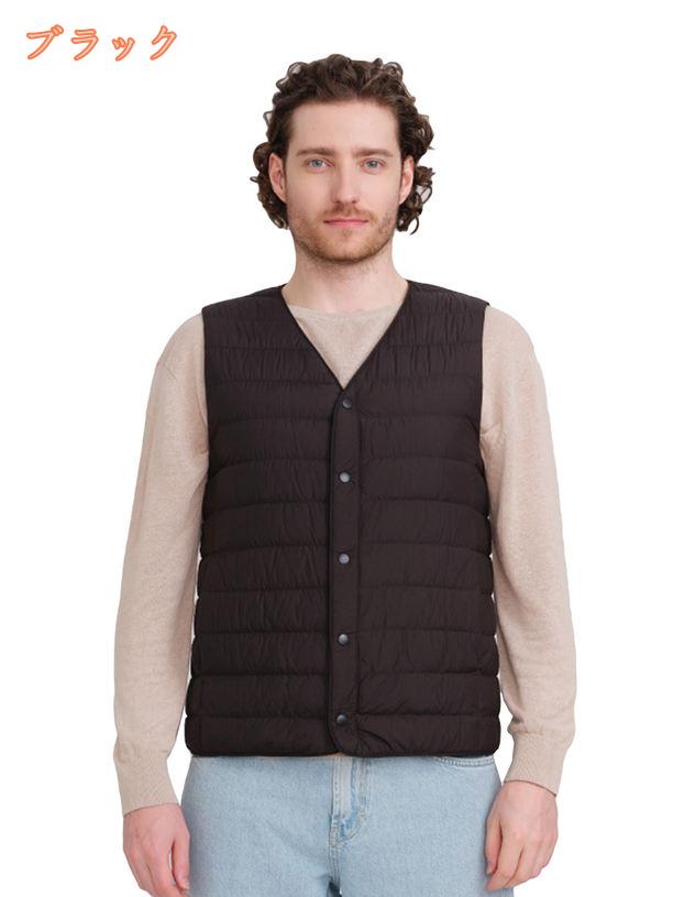 1000円OFFクーポン メンズ ダウンベスト Vネック ショート丈 中綿ベスト ジップアップ 秋冬 アウター 無地 防寒ベスト 男性 スタンドカラー カジュアル 普段着 アウトドア 20代 30代 通勤 ウォーキング 動きやすい 部屋 fascimo