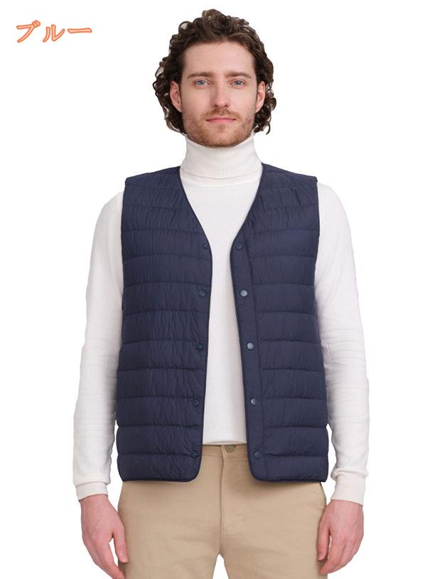 1000円OFFクーポン メンズ ダウンベスト Vネック ショート丈 中綿ベスト ジップアップ 秋冬 アウター 無地 防寒ベスト 男性 スタンドカラー カジュアル 普段着 アウトドア 20代 30代 通勤 ウォーキング 動きやすい 部屋 fascimo