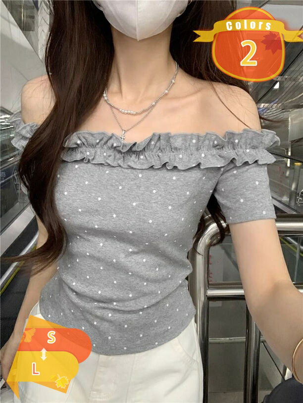 乐天商城 - ブラウス レディース 半袖 Tシャツ カットソー オフィス フリル トップス ティーシャツ 夏服 おしゃれ オフショルダー かわいい キレイめ ショート丈 上品 オシャレ コットン 春夏 可愛い お出かけ 薄手 パーティー OL fascimo