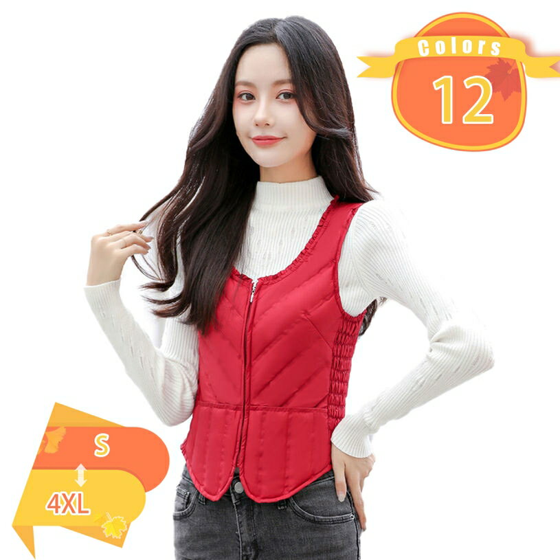 1000円OFFクーポン ダウンベスト レディース インナーダウン ライトダウン ベスト レディース 重ね着 アウター ラウンドネック 無地 軽量 ダウン ベスト 秋冬 大きいサイズあり 羽織り ショートアウター カラフル ボタンベスト ジッパーベスト 防寒着 fascimo