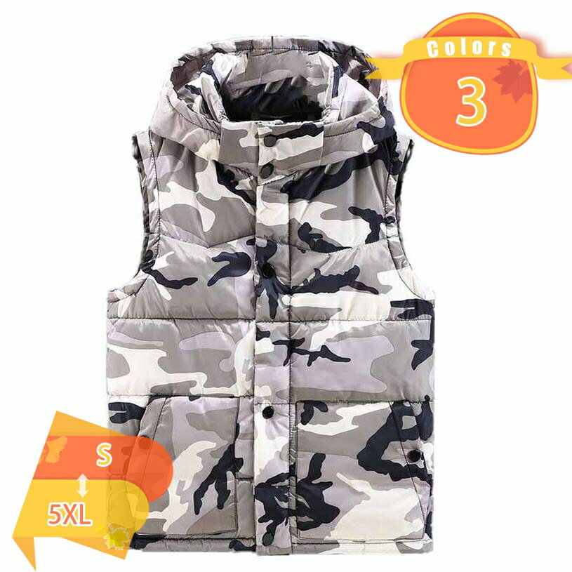 1000円OFFクーポン ダウンベスト メンズ 中綿ベスト 軽量 防寒 アウトドア 襟付き シンプル 迷彩 ジャ..