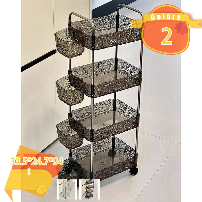 1000円OFFクーポン 透明 ワゴン キッチンラック キッチン 収納 ラック キャスター付き 収納カップ付き 棚 収納