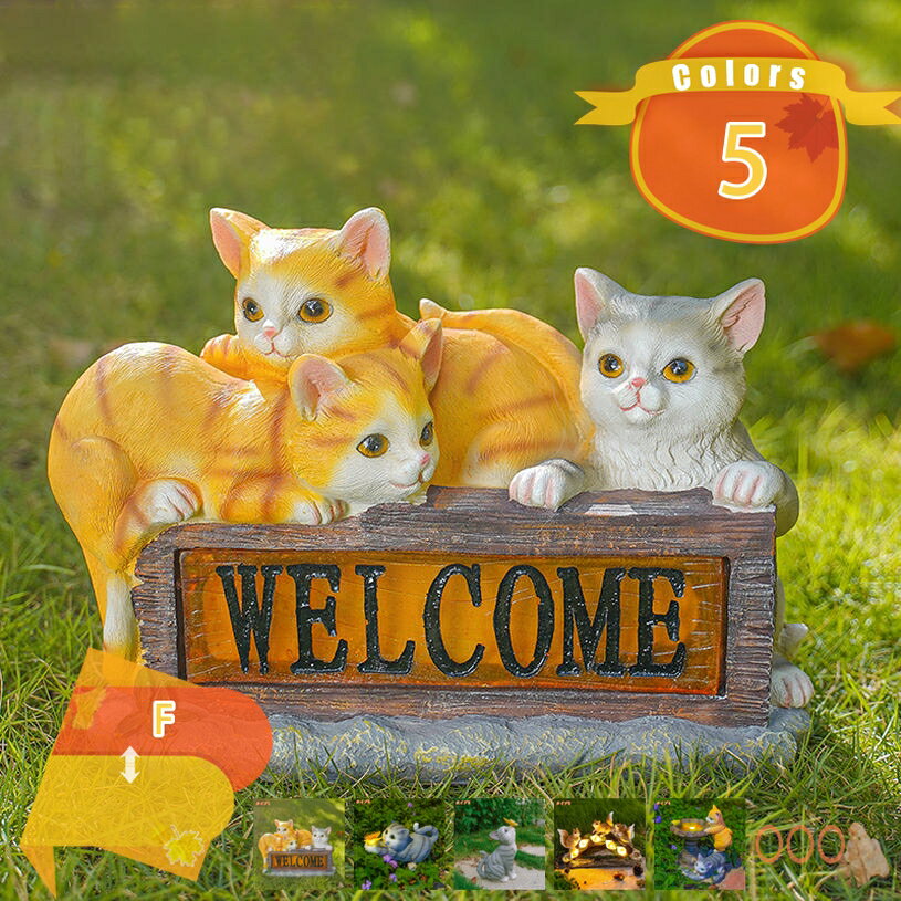 China Ornaments - 動物シリーズ ネコちゃん ウサギ ソーラーライト 可愛い ガーデン 置物ライト オーナメント デコレーション オブジェ プレゼント 室外 室内 アウトドア welcome 飾り 庭の装飾 屋外 デコレーション 防水 秋 冬 fascimo