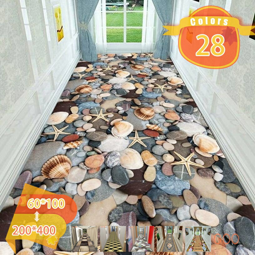 Door Mats - 廊下カーペット ロングマット 廊下敷き 長い 滑り止め 3D 花 プリント柄 おしゃれ 防音 モダン 台所 キッチンマット 玄関マット 転倒防止 ラグカーペット ラグマット インテリア ドアマット 新築祝い 室内 撮影 ホーム fascimo