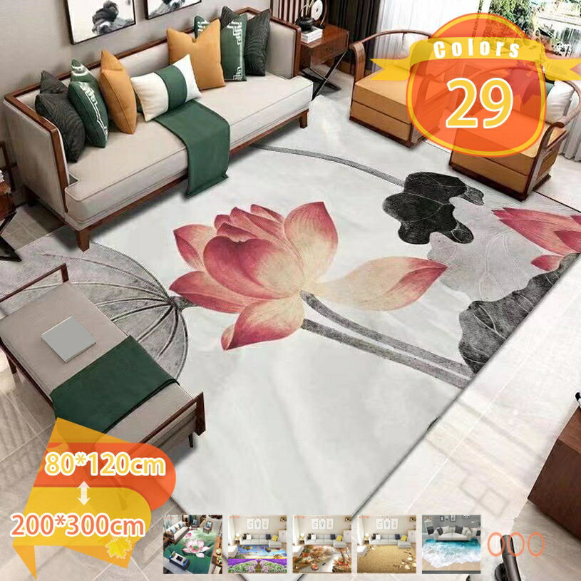 500円OFFクーポン 花柄 3D効果 カーペット 花模様 ラグマット 長方形 折り畳み 柔らかい 洗えるラグ オールシーズン 子供部屋 北欧風 かわいい 防音マット 抗菌防臭 ベッドルーム リビング用 テレワーク ウォッシャブル 青い空 海のビュー fascimo