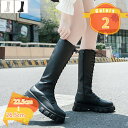 1000円OFFクーポン 編み上げブーツ レディース 厚底 ローヒール 膝丈 サイドジップ ロング ブーツ レースアップ 黒 白 高筒ブーツ 秋冬 シンプル 美...