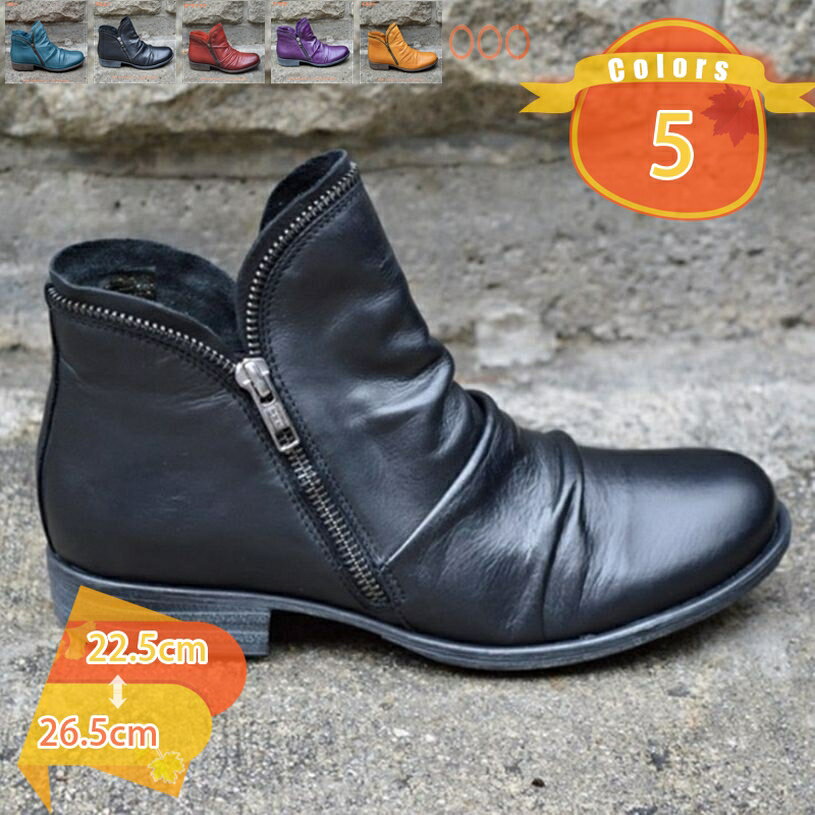 500円OFFクーポン ブーツ レディース ショート ファスナー付き ショートブーツ レザー ローヒール 軽量 歩きやすい ジョッキーブーツ 履きやすい アンクルブーツ 太ヒール カジュアル シューズ 靴 ミセス 婦人靴 仕事 通勤 お出かけ 旅行滑り止め ショートブーツ fascimo