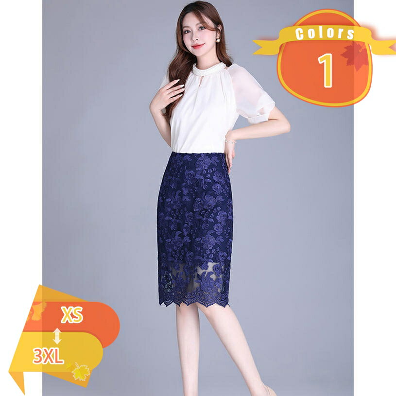Work Clothes （Office） - レーススカート 春夏 レディース 裏地付き 透かし編み エレガント ひざ丈 ストレッチ 花柄 総レース レーススカート タイトスカート 膝丈スカート ミディアム丈 お出かけ オフィス 通勤 レース切替 ペンシルスカート fascimo