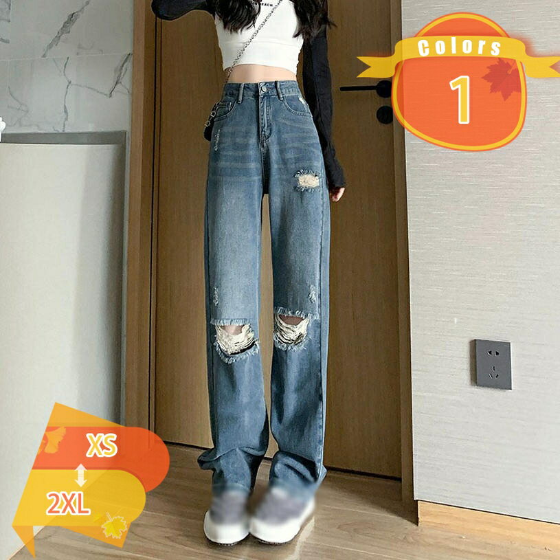 乐天商城 - 500円OFFクーポン デニムパンツ レディース ロング丈 無地 ベーシック ハイウエスト ワイドパンツ シンプル 大人 カジュアル お出かけ デート 普段着 夏 クラッシュ ボトムス 女性用 おしゃれ ジーンズ 快適 体型カバー fascimo
