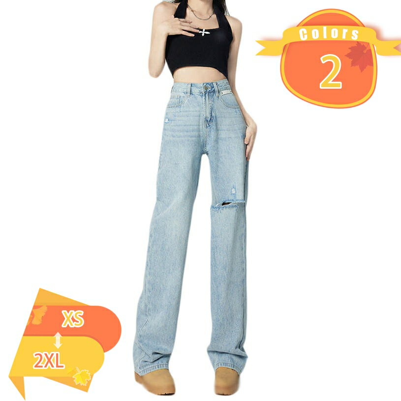 High-waisted denim wide-leg pants for women. Relaxed fit, leg-lengthening effect. Women's denim jeans, loose-fitting pants, high-waisted, long pants, straight cut, high waist, flattering, slimming, casual, everyday wear. (fascimo)