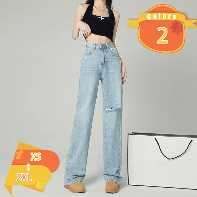 Long Pants for Women: Denim Wide-Leg Pants, Cute Denim Jeans, Figure-Flattering, Slimming, Stylish, Leg-Flattering, Hip-Flattering, Casual Bottoms, Straight Leg Jeans, Wide-Leg Denim Pants, Fashionable, Commuting, fascimo