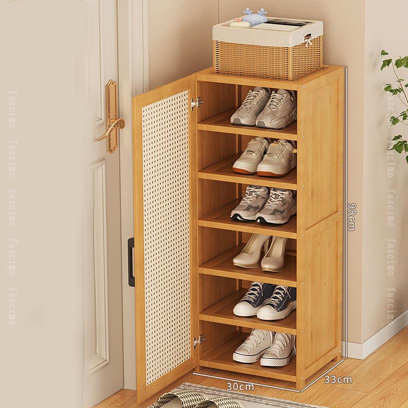 シューズボックス 下駄箱 大容量 天然竹製 扉付き 玄関収納 スリム 薄型 省スペー...