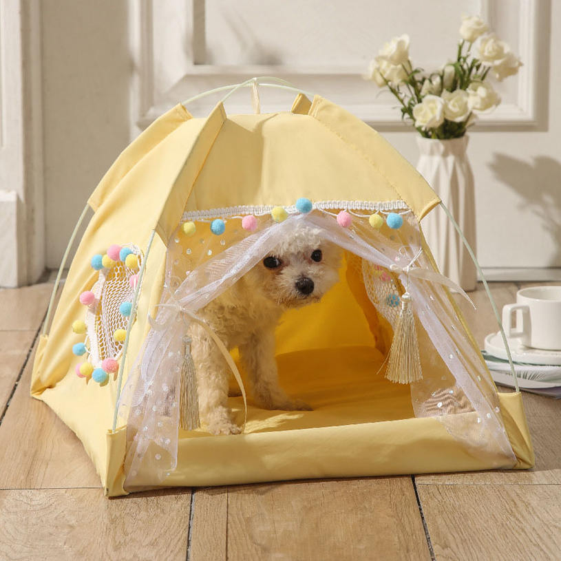 Rakuten - 500円OFFクーポン ペット テント 春用 夏用 猫 テント 犬 テント ハウス ペットベッド 犬小屋 猫小屋 通気性いい 暑さ対策 かわいい メッシュの窓付き マットレス付き 洗濯可能 折りたたみ 猫 ケージ 室内 簡単組み立て おしゃれ 防水 fascimo