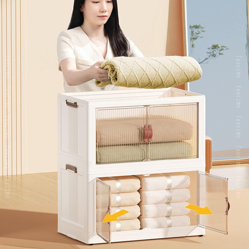 500円OFFクーポン キッチンワゴン キャスター付き おしゃれ 収納ボックス 折りたたみ 大容量 組立簡単 積み重ねコンテナ 中身が見える 収納コンテナ 押し入れ 衣装ケース 衣装収納 衣類 小物 収納箱 オフィス用 防湿 家庭用 無臭 防塵 防カビ 1層 fascimo [3]