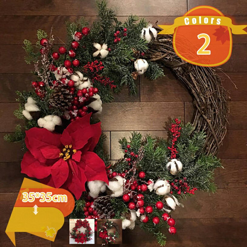 1000円OFFクーポン リスマスリース 玄関ドア用 クリスマス 飾り フラワーリース 花輪 壁掛け リースナチュラル リアル 室内 置物 玄関 屋外 庭 パーティ イベント ドア お店飾り 店舗飾り 贈り物 造花 正月飾り 祝日 結婚式 誕生日 撮影用品 fascimo