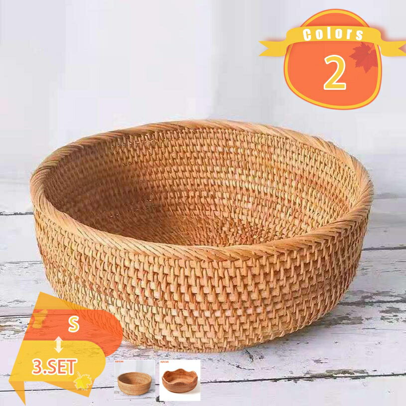 1000円OFFクーポン 収納かご 収納バスケット 籘製 小さめ 果物入り 防腐 防虫 ホームの収納 リビング ソファ横 寝室 ベッド周り カラーボックス インナーケース インナーボックス カフェ 喫茶店 飲食店 収納かご 浅型 円形 波型 収納バスケット fascimo