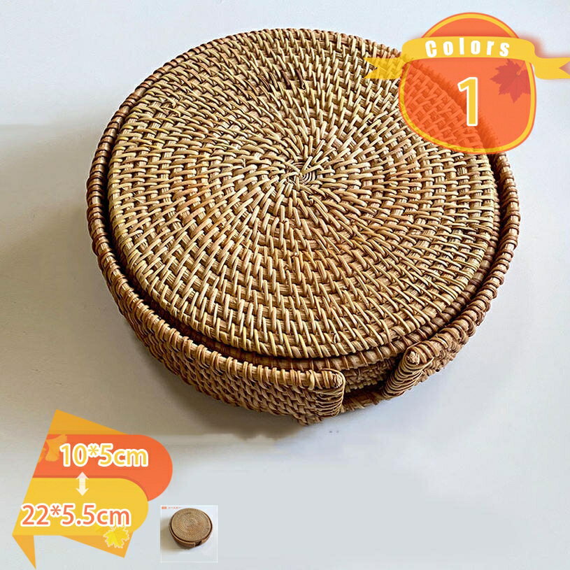 1000円OFFクーポン 円形 コースター カップパッド カップマット天然籐製 籐製 収納ケース付き 断熱 速乾 茶パッド コップ敷き ドリンク コーヒー 茶托 滑り止め おしゃれ 和風 籐製 ホルダー付き 滑り止め 断熱 お手入れ簡単 茶パッド 6枚セット fascimo