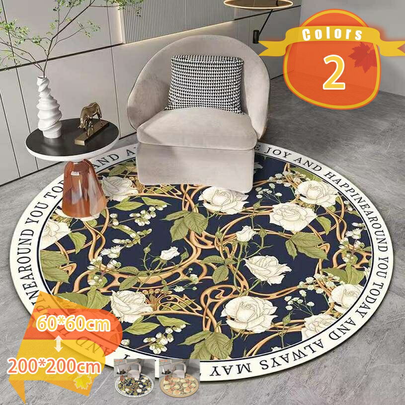 円形 ラグ カーペット 和風 モダン チェアマット 丸い 吸水 滑り止め付 大きい 円形マット おしゃれ モロッコ柄 プリント風 リビングラグ 防音 丸洗いOK 抗菌防臭 防ダニ オールシーズン用 ラグマット 折り畳み可能 新居お祝い fascimo