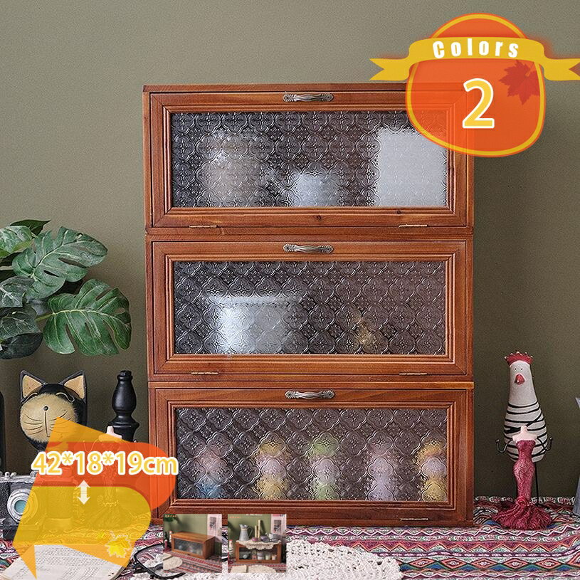 Cupboard - 食器棚 木製 コップ収納 大容量 デスクトップ カップオーガナイザー ティーセット収納棚 カップ収納ラック 和風 食器/コップ 透明扉付き 可愛い 収納キャビネット 自由に組み合わせ 多機能 A4対応 卓上収納 fascimo