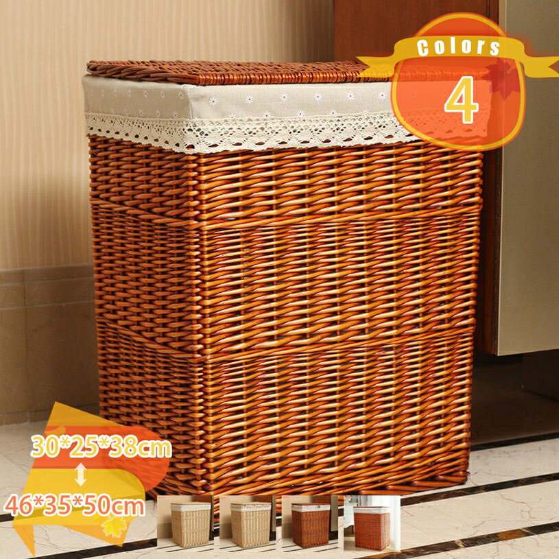 Laundry Containers - ランドリーバスケット 籐製バスケット 持ち手付 ランドリーボックス 大容量 煮柳 編みかご 洗濯かご 洗濯カゴ 収納 脱衣かご ランドリー収納 洗濯物入れ おしゃれ アジアン 雑貨収納 深型 fascimo