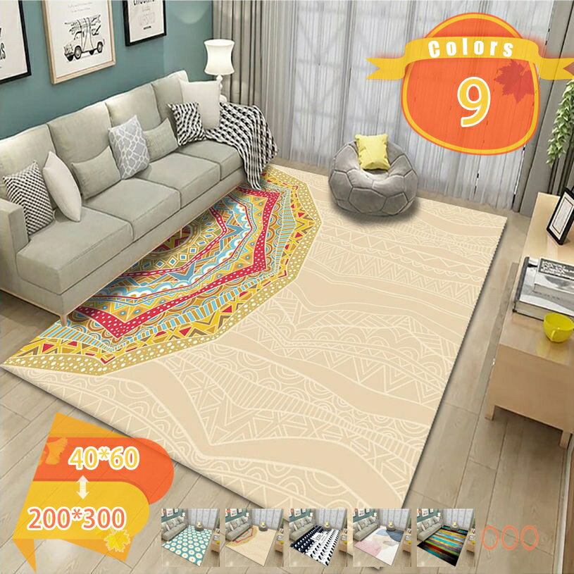 ラグ カーペット プリント柄 丸洗い 北欧 長方形 スベリ止め ホットカーペット対応 おしゃれ 折り畳み可能 リビング シンプル 丈夫 オールシーズン 床暖房 ホットカーペット対応 マイクロファイバー コットン fascimo