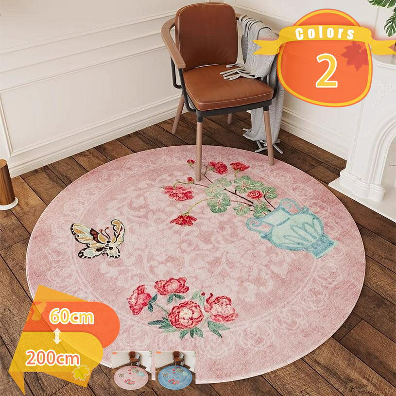 花柄 カーペット 円形 ラグ ラグマット 可愛い 小さめ 丸形 rug carpet 和風 洗えるラグ 抗菌除ダニ 絨毯 地毯 じゅうたん ふわふわ 滑り止め付 玄関マット 子供部屋 リビング 寮 北欧 洋室 洋風 ローズ 花 ピンク ブルー fascimo