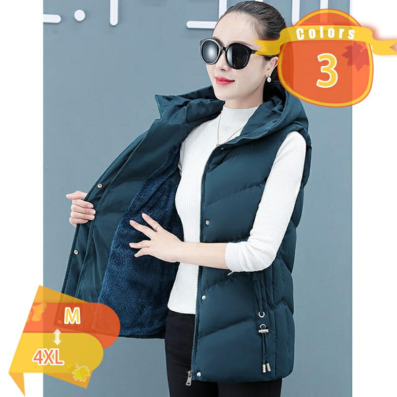1000円OFFクーポン 中綿ベスト レディース ミドル ダウンジャケット ノースリーブ 薄手 アウター フード付き ミドルベスト 防寒ジャケット 細身 軽量 暖かい 着痩せ おしゃれ 大きいサイズ 上品 スリム 通勤 通学 旅行 普段着 fascimo