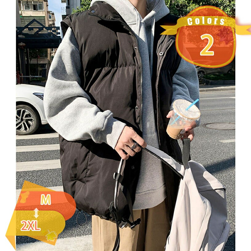 1000円OFFクーポン ダウンベスト 中綿ベスト 立ち襟 厚手 おしゃれ 暖かい 綿入り 防寒ベスト 大きいサイズ 無地 軽量 メンズ ファッション 防寒対策 細身 スリム 防寒着 あったか アウター 重ね着 冬物 秋冬 大人 お兄系 保温性 fascimo(4)