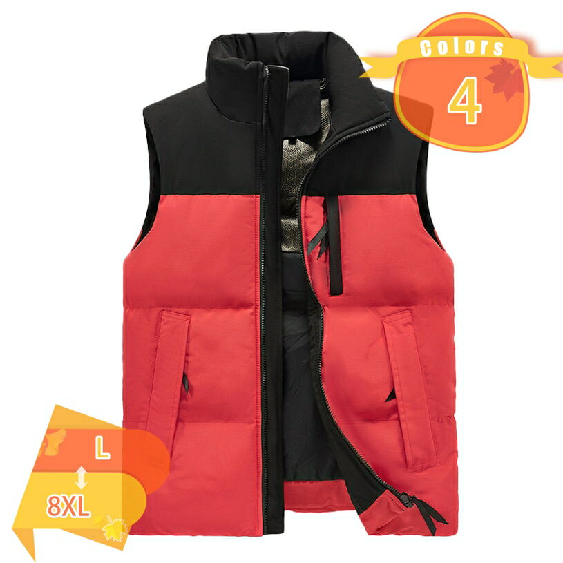 1000円OFFクーポン メンズ ダウンベスト 欧米風 大きいサイズ 秋冬 中綿ベスト 立ち襟 アウター 冬 暖かい 厚手 ノースリーブ 袖なし 中綿 アウトドア 春 秋 おしゃれ カジュアル 旅行 登山 釣り 無地 冬服 おしゃれ コーデ かっこいい fascimo