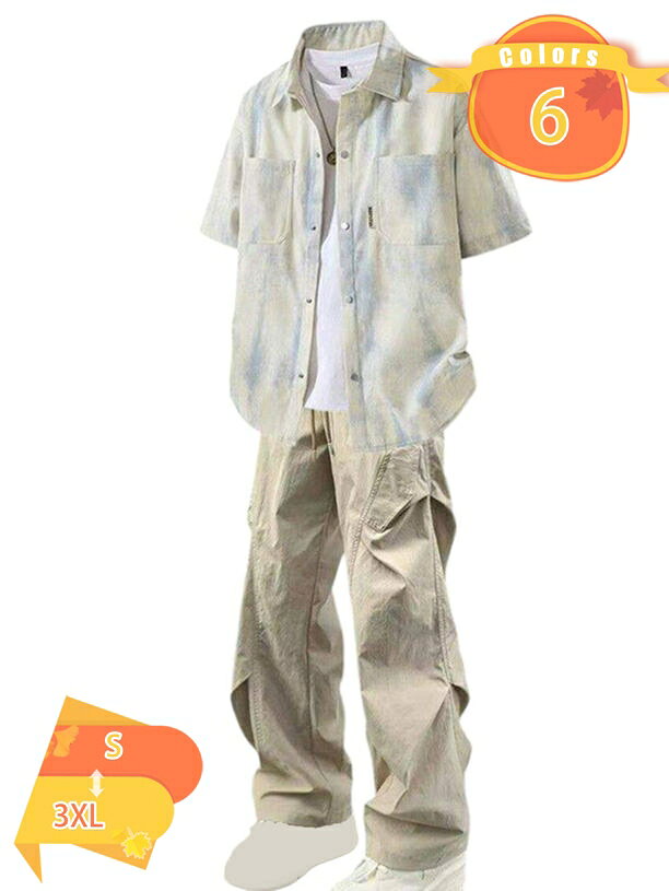 表地：ポリエステルメイン素材：ポリエステル【セット内容】開襟シャツ＆白tシャツ＆ロングパンツ 3点セット。トップスが着るだけでこなれ感をアップしてくれます。パンツは太ももにスキマができるようにワイドシルエットで仕上げました！【快適生地】Tシャツセットは、肌に優しい柔らかな素材で作られています。自然な感触を提供し、通気性も抜群です。暑い日でも快適な着心地を提供し、吸汗速乾性も備えています。【便利なディテール】半袖:前襟のデザイン、折り畳み襟と高品質のボタンです。ロングパンツ:ウエストはゴムと紐で調整できるイージータイプ、サイドにはポケットがついているので実用性も兼ね備えています。【合わせやすい】半袖 Tシャツと半ズボンの組み合わせな。セットで着ても、別々で着てもOKなので、トップスやボトムスを変えることで幅広い着こなしが可能です。【適用の場合】夏を遊ぶ旬コーデで、着回し自在、年齢を選ばず、日常着・通勤通学・部屋着・カジュアルコーディにもスポーツ・アウトドアにも活躍できる ジャージ メンズ 上下セット です。【商品仕様】 素材：ポリエステル、その他 対象：メンズ サイズ：S-3XL （単位：cm）サイズ表によって選択ください。　 季節：春 夏 秋 セット内容：開襟シャツ＆白tシャツ＆ロングパンツ 3点セット 【選ばれる理由】 盛夏に向けて通気性が良い素材を使用。 軽くてサラッと着れる肌触りのいい生地なので、ごわつきなく着用できるシャツセットアップです。 シーズンや流行に左右されないクルーネックのビッグTはメンズなら何枚でも持っていたい商品。 半袖＆長ズボンならではの開放感で、 蒸し暑い夏の夜も快適にお過ごいいただけます。 上下別で活用いただけるので、これ1着で色んなコーデを楽しめます！ ウエストはゴムで 適度に効いて、紐付きで便利です。 野暮ったくなり過ぎず、楽に履いていただける採寸にこだわりました。 【注意事項】 ※表示サイズがある場合、多少の誤差(約1-3cm、)が生じる場合がございます。 ※製造上、細かな汚れやシワ糸のほつれが発生する場合がございます。 ※モニターの発色の具合によって実際のものと色が異なる場合が御座います。 【関連キーワード】セットアップ 2点セット 大きいサイズ 小さいサイズ カジュアル リクルート 卒園式 卒業式 入学式 入園式 お宮参り 七五三 結婚式 パーティー 謝恩会 通勤 服装 スカート パンツ 春 夏 秋ご案内している情報は参考用です。実際にお届けする商品をご確認くだジャージ 上下セット メンズ 半袖 セットアップ カジュアル トレーニング スポーツウェア 夏服 上下セット セットアップ tシャツ ハーフパンツ 半袖 メンズ 夏 ルームウェアセットアップ レディース フォーマル 大きいサイズ パンツ 夏 きれいめ 3点セット 春 夏 秋 3点セット 上品 入学式 人気 ワイドパンツ 体型カバー 大きい 大きいサイズ ピンクカッパ ルームウェア メンズ ジャージ 上下セット 切替え パーカー セットアップ m-6l 上下 大きいサイズ メンズ セットアップ ジャージ 春夏 春夏ジャケット フォーマル メンズレディース 春 トップス きれいめ セットアップ スカート 春服 レディース セットアップ スカート 50代 春夏ロングジャケット 春 スエット スカート 春 大きいサイズ