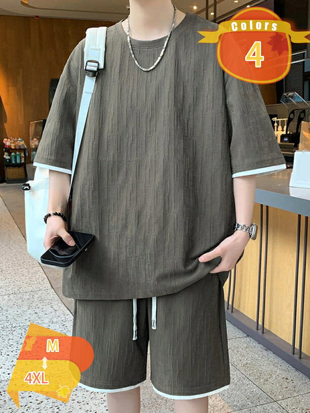 1000円OFFクーポン 上下セット 大きいサイズ メンズ 半袖 Tシャツ セットアップ ジャージ 夏服 ハーフパンツ 2点 カジュアル おしゃれ 通気性 薄手 快適 涼しい ルームウェア スポーツウェア トップス 半ズボン ウォーキング 散歩 春夏 fascimo