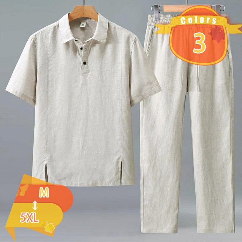 500円OFFクーポン セットアップ メンズ 綿麻 夏服 無地 カジュアル 上下セット Vネック 五分袖 トップス ロングパンツ 2点セット 薄手 吸汗速乾 通気 ルームウェア 柔らかい 軽量 快適 サマーウェア 大きいサイズ ゆったり 部屋着 普段着 fascimo