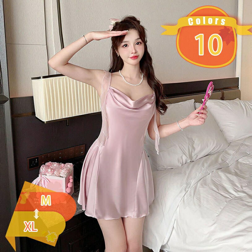 ネグリジェ レディース 前開き 姫 絹 ナイトガウン キャミソール 長袖 シルク風パジャマ ワンピース ロング レース サテン 部屋着 ガウン 春 可愛い ナイトウエア ガウン セット ギフト プレゼント 部屋着 春夏秋冬 吸水 fascimo