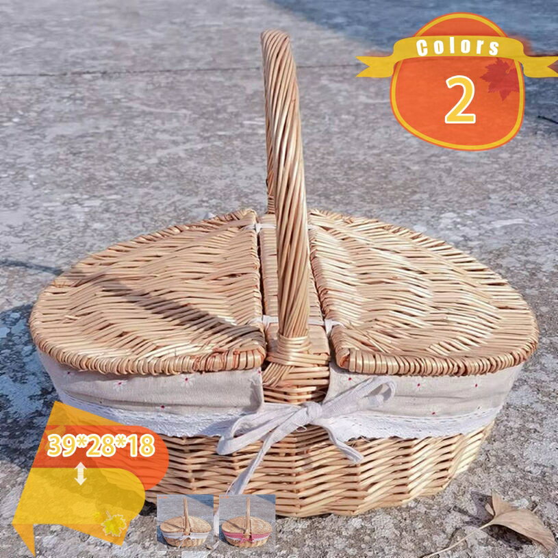 籐のかごバスケット ふた付き 収納かご 収納バスケット 和風 ラタン 籐かご ラタンバスケット ピクニックバスケット かご カゴ 籠 野菜かご 持ち手 小物入れ 可愛い お菓子 果物 フルーツ パン入れ フルーツバスケット シェルフバスケット fascimo