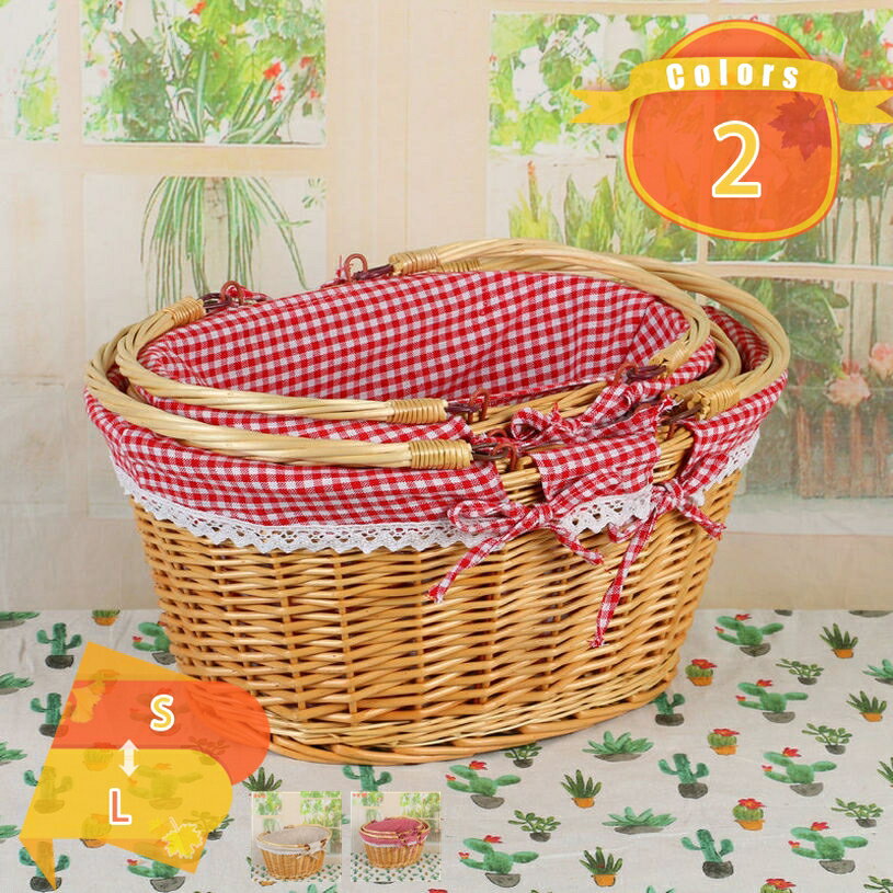 ピクニック ランチボックス バスケット 大きい 可愛い 北欧 ピクニックバスケット おしゃれ かご フルーツバスケット ストレージバスケット おしゃれ 雑貨編み かご 収納ボックス かわいい 籐 ラタン 編み籠 小物入れ カゴ 編みバッグ fascimo