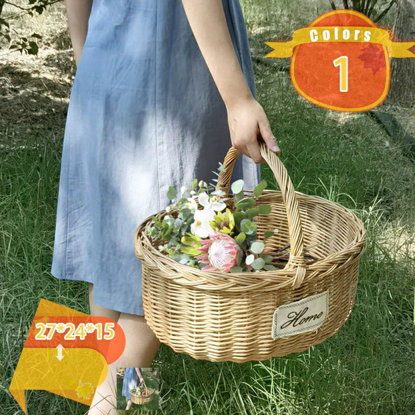 持ち手付き ピクニックバスケット フルーツバスケット 収納かご 籠 収納バスケット 籐 ラタン おしゃれ ピクニック 編みバッグ 収納ボックス カゴバスケット かご収納 籐かご 収納バスケット バスケット ラタンバスケット 果物入れ fascimo