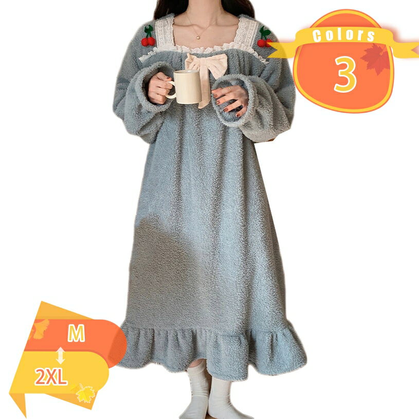 500円OFFクーポン 姫系 パジャマ もこもこ あったか 冬 ネグリジェ 長袖 ロング丈 寝巻き フランネル ルームウェア ワンピース ふわふわ 部屋着 冬 レディース ガールズ 大人かわいい 寝間着 ふわふわ 保温 吸湿 肌に優しい クリスマス プレゼント fascimo